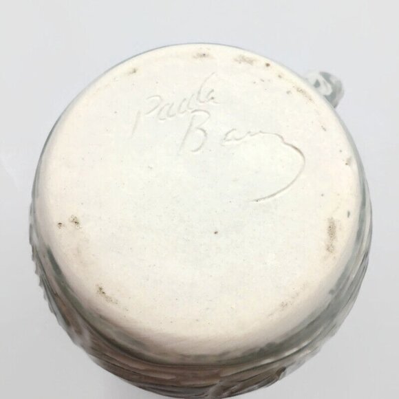 6" Pottery Pitcher Signed Paula Barry Studio Green White Creamer Leaf Design - Picture 9 of 9